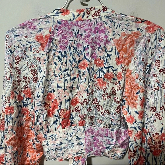 REISS ELLE FLORAL PRINT TIE FRONT CROPPED BLOUSE SIZE 0 - Picture 10 of 11